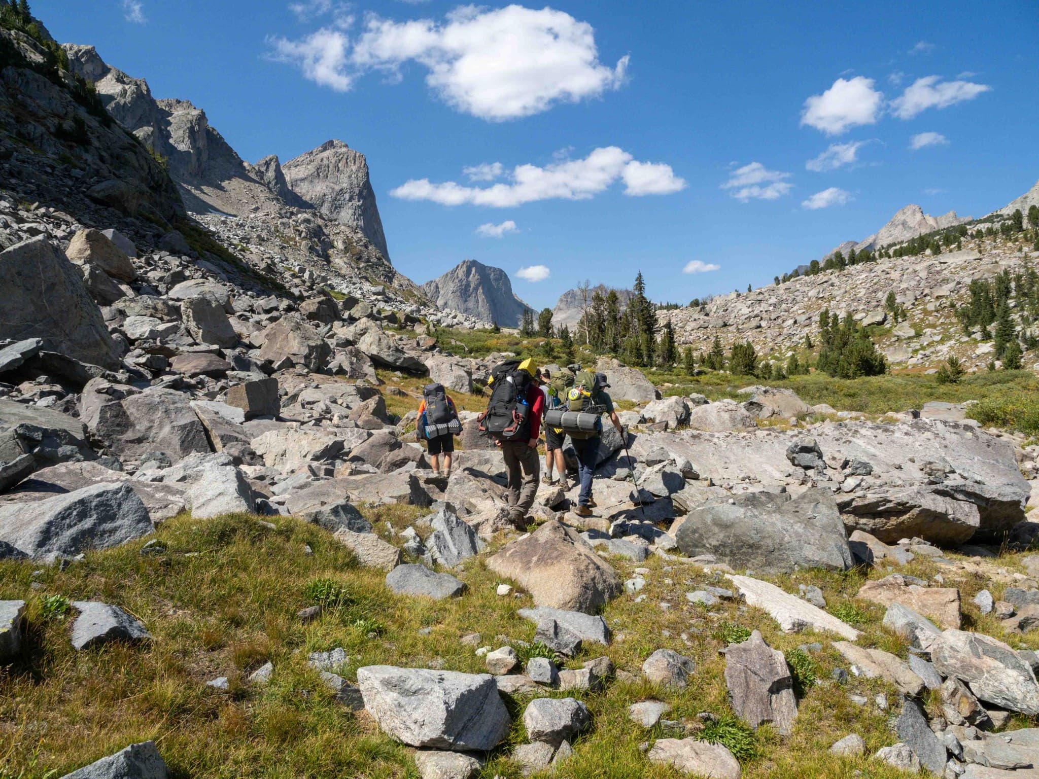 Navigating in the upper watershed of the East Fork River; Raid Peak in distance