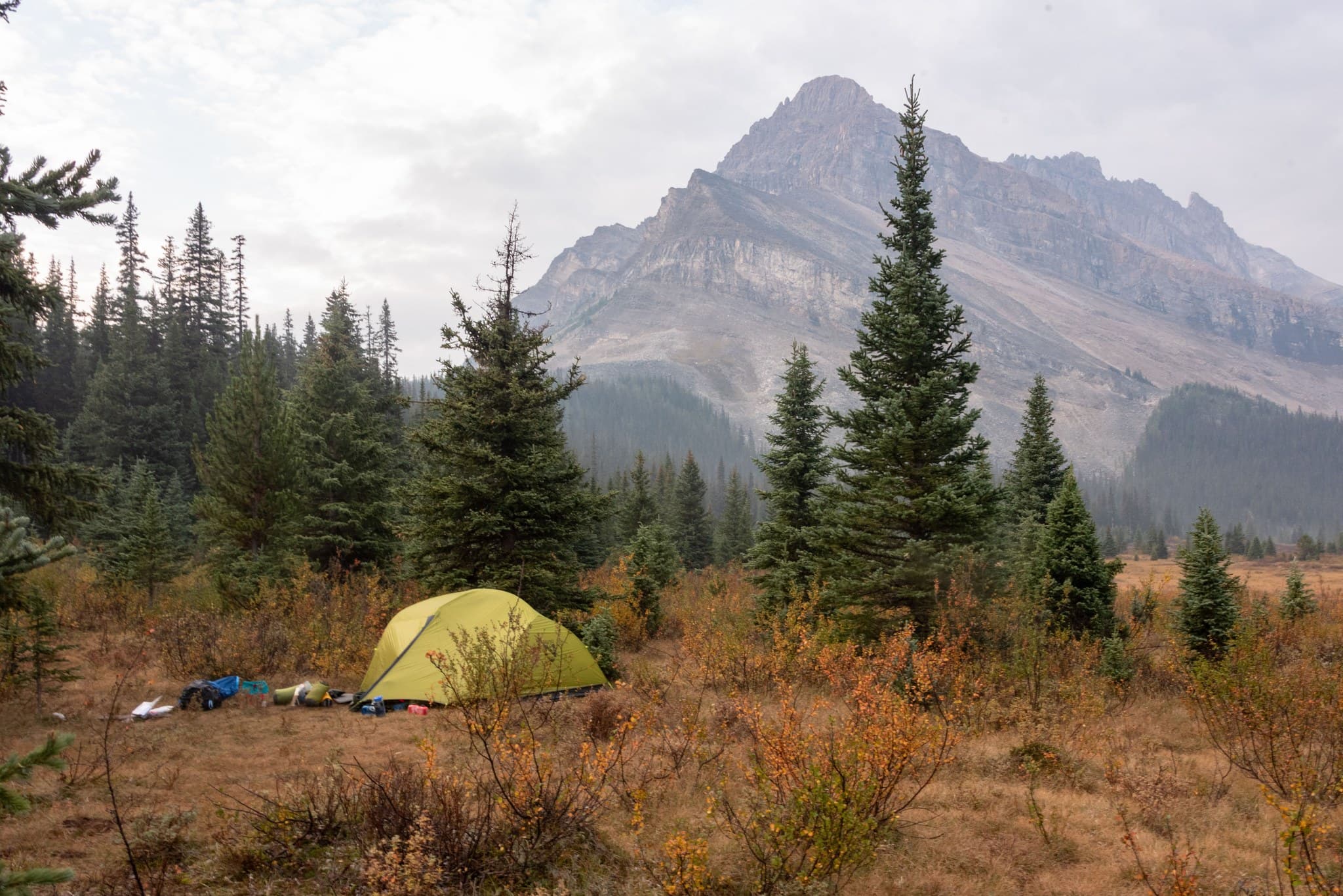 Camp in Merlin Meadows, Wall of Jericho in the background