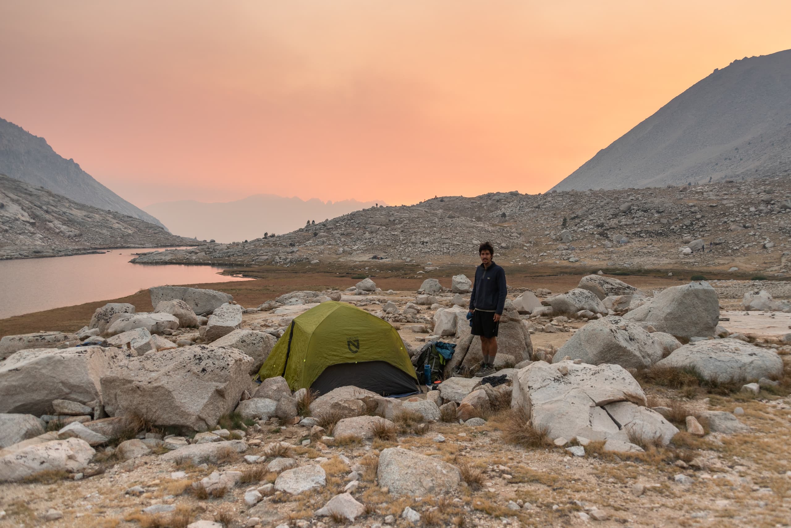 Settling into camp at Guitar Lake before summiting Mt. Whitney