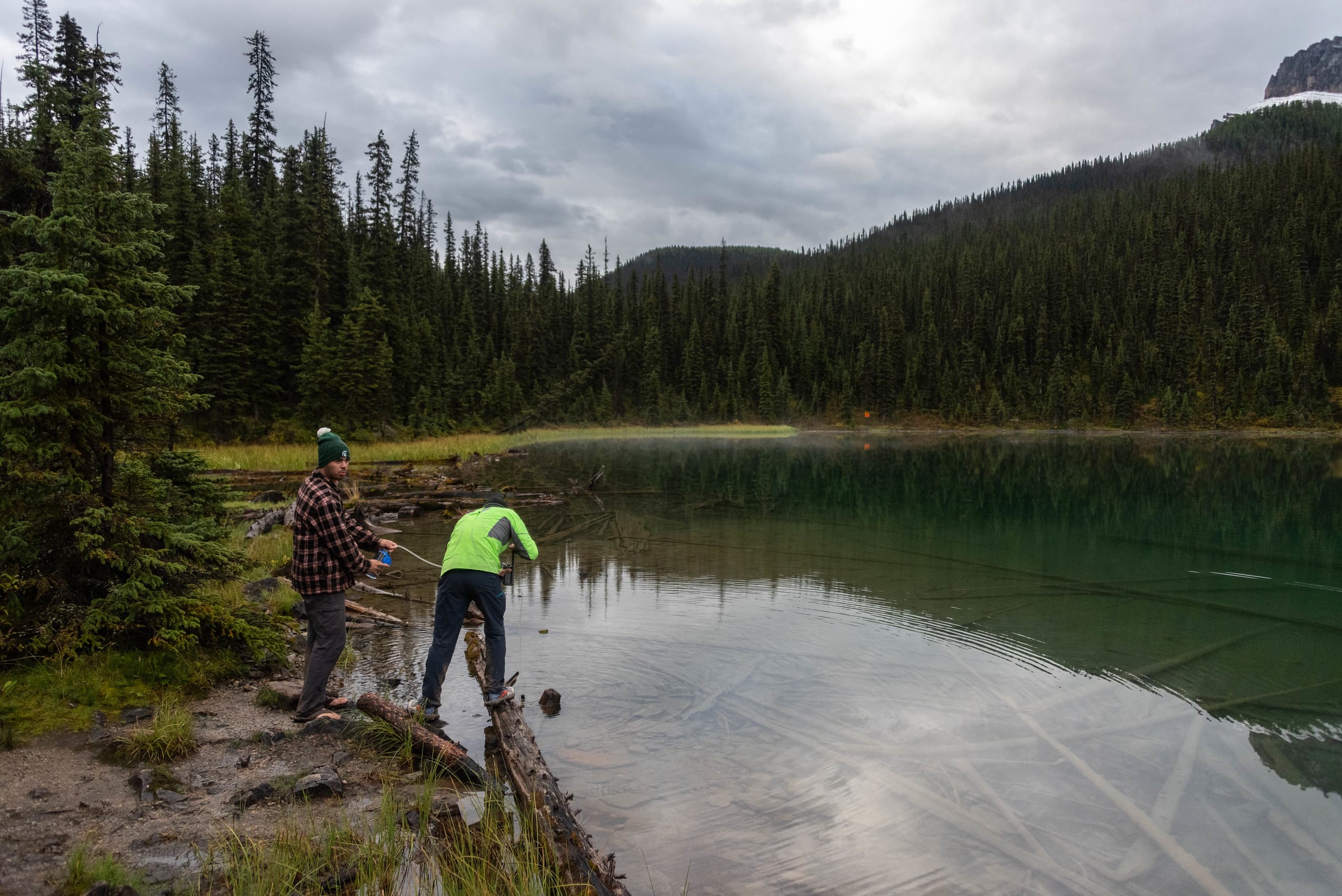Filtering water on Luellen Lake